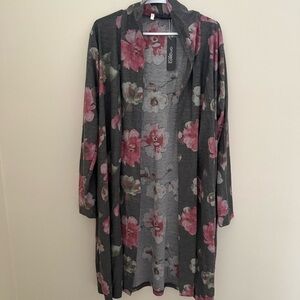 Women’s Angela Plus Size Gray Floral Longline Cardigan Duster Kimono